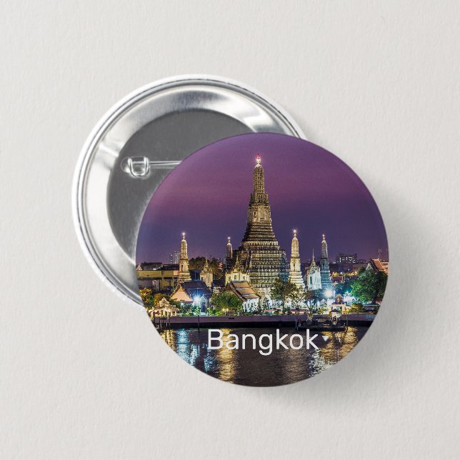 Badge Rond 5 Cm Bangkok Wat Arun Sunset BKK Thaïlande Souvenir (Devant & derrière)