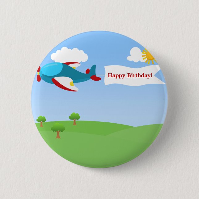 Badge Rond 5 Cm Bannière de l'avion Boy Birthday Button (Devant)