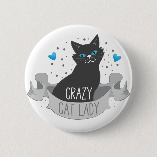Badge Rond 5 Cm bannière folle de dame de chat noir (Devant)