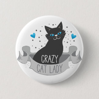 Badge Rond 5 Cm bannière folle de dame de chat noir