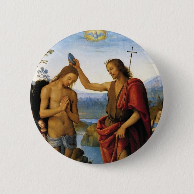 Badge Rond 5 Cm Baptême du Christ par Pietro Perugino (Devant)