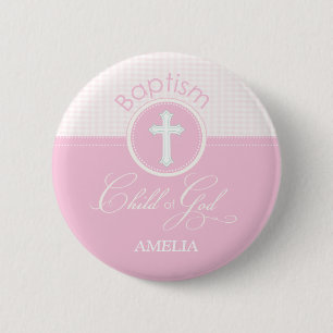 Badge Rond 5 Cm Baptême Félicitations Pink, Cadeaux Ronds