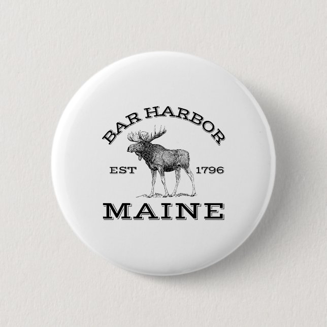 Badge Rond 5 Cm Bar Harbor Maine Moose Hiking Outdoors Acadia Nati (Devant)