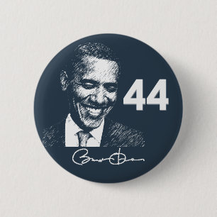 Badge Rond 5 Cm Barack Obama, 44ème président avec sa signature