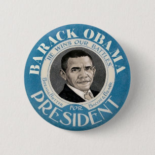 Badge Rond 5 Cm Barack Obama bleu gagne nos batailles