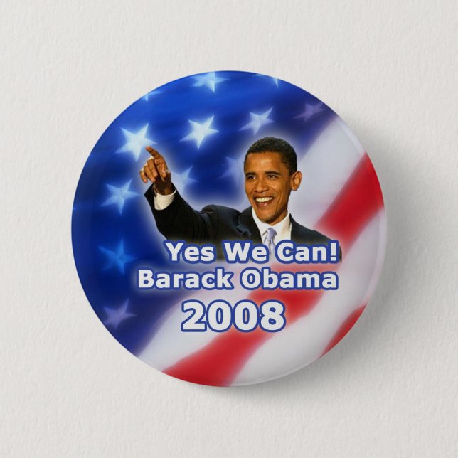 Badge Rond 5 Cm Barack Obama Oui On Peut Bouton (Devant)