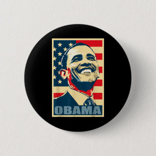 Badge Rond 5 Cm Barack Obama Président 44 Drapeau Américain Bonne