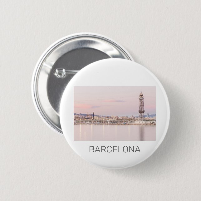 Badge Rond 5 Cm Barcelona Skyline Sunset Catalogne Espagne (Devant & derrière)