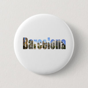 Badge Rond 5 Cm Barcelone avec les attractions touristiques dans