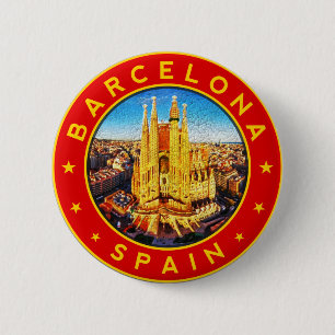 Badge Rond 5 Cm Barcelone, Espagne, cercle, rouge