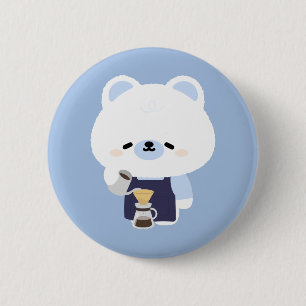 Badge Rond 5 Cm Barista Ourse Polaire Mignonne