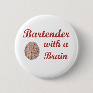 Badge Rond 5 Cm Barman avec un cerveau