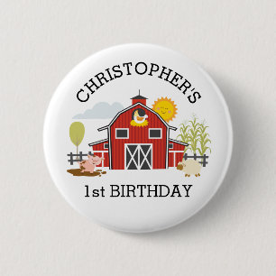 Badge Rond 5 Cm Barnyard Farm Old Macdonald 1er anniversaire