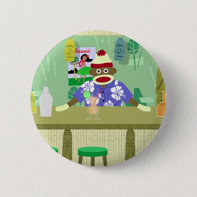 Badge Rond 5 Cm Barre de Tiki de singe de chaussette (Devant)