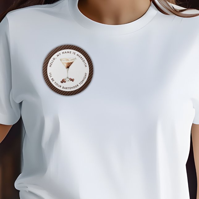 Badge Rond 5 Cm Bartender Espresso Martini Cocktail Event (Bartender Espresso Martini Cocktail Theme Elegant Stripes Pattern Logo Event Button)