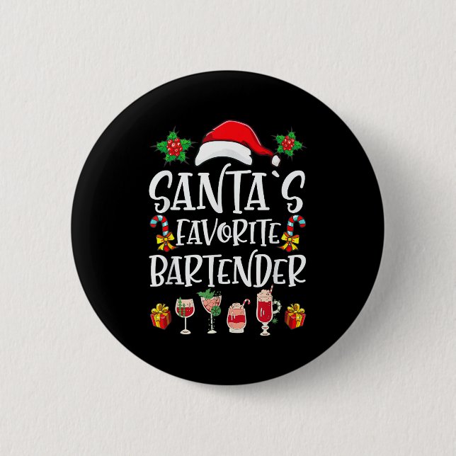 Badge Rond 5 Cm Bartender Xmas Gift Santa's Favorite Bartender Chr (Devant)