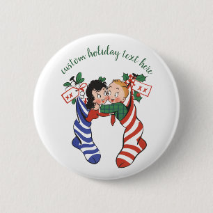 Badge Rond 5 Cm Bas de Noël Vintage avec de mignons enfants