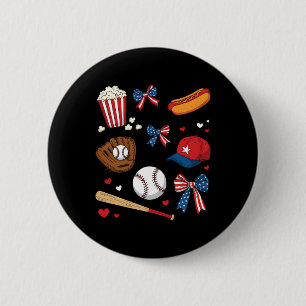 Badge Rond 5 Cm Base de baseball 4 juillet Coquette Bow féminin