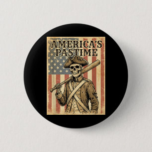 Badge Rond 5 Cm Baseball Americas Passe-temps Patriotique Squelett