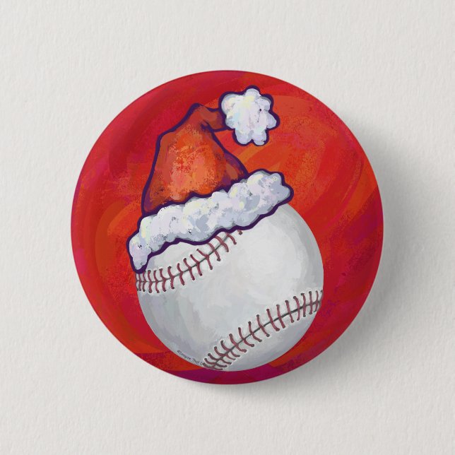Badge Rond 5 Cm Baseball avec Santa Hat sur Rouge (Devant)