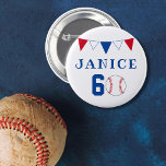Badge Rond 5 Cm Baseball Ball Bunting Flags 60e anniversaire<br><div class="desc">Baseball Ball Bunting Flags 60th Birthday bouton. Le design a des drapeaux de baseball et de bunting dans les couleurs rouge,  blanc et bleu. Ajoutez votre nom.</div>
