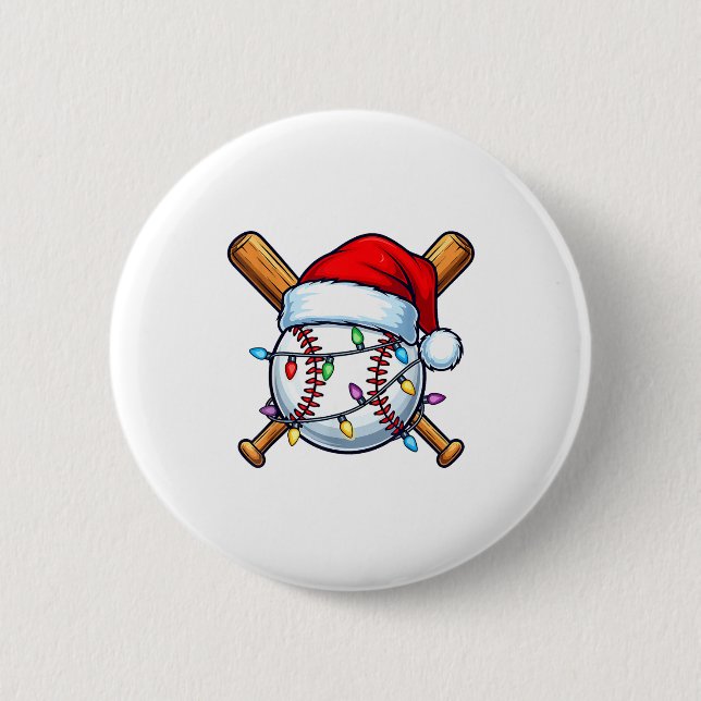 Badge Rond 5 Cm Baseball Christmas Lights Santa Christmas Baseball (Devant)