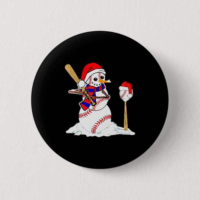 Badge Rond 5 Cm Baseball Christmas Snowman Playing Baseball  (Devant)