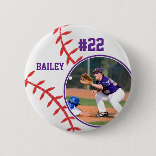 Badge Rond 5 Cm Baseball Épinglette Numéro de Maillot Violet Photo