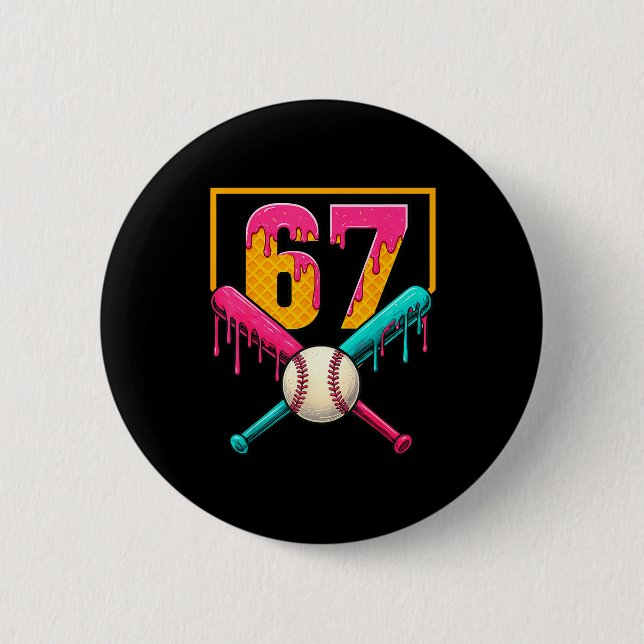 Badge Rond 5 Cm Baseball Ice Cream Drip Number 67 Player 67th Birt (Devant)