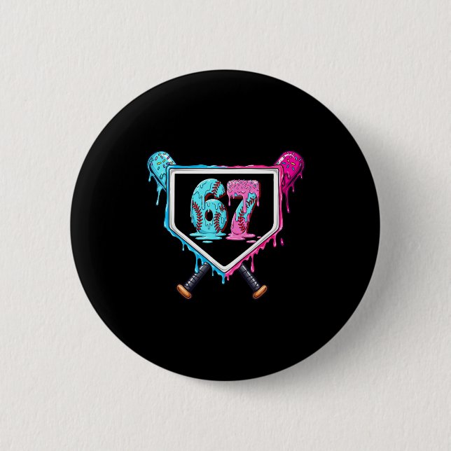 Badge Rond 5 Cm Baseball Ice Cream Drip Number 67 Player 67th Birt (Devant)