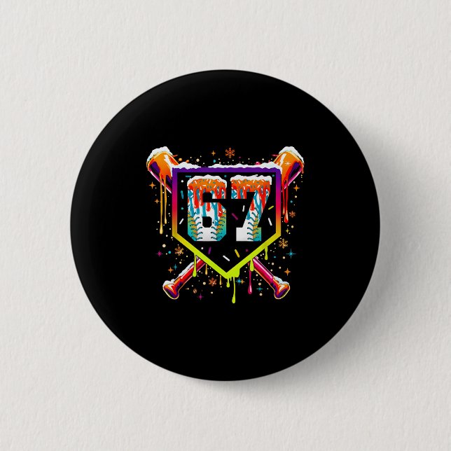 Badge Rond 5 Cm Baseball Ice Cream Drip Number 67 Six Seven Meme C (Devant)