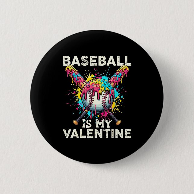 Badge Rond 5 Cm Baseball Is My Valentine Ice Cream Drip Crossed Ba (Devant)