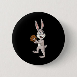 Badge Rond 5 Cm Baseball Jour de Pâques Rabbin Pitcher Garçons Fil