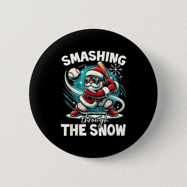 Badge Rond 5 Cm Baseball Player Christmas Santa, Smashing Through  (Devant)