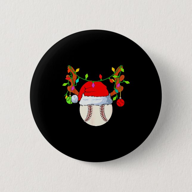 Badge Rond 5 Cm Baseball Reindeer Santa Hat Christmas  (Devant)