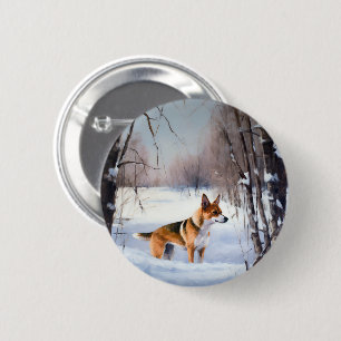 Badge Rond 5 Cm Basenji Laissez Tomber la Neige de Noël 
