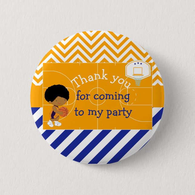 Badge Rond 5 Cm Basket-ball afro-américain "Merci pour venir" (Devant)