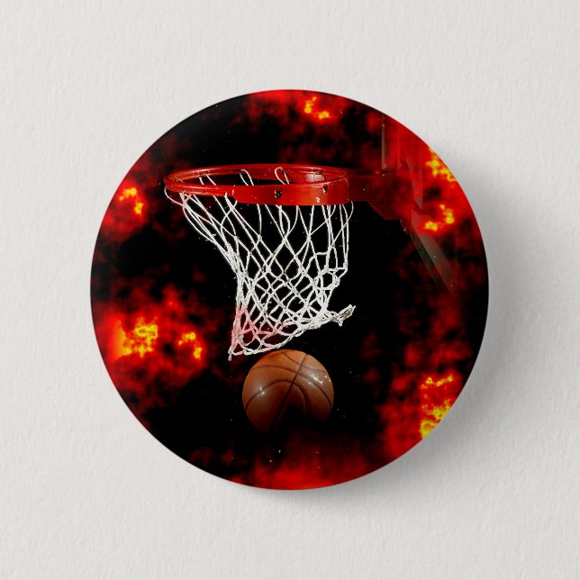 Badge Rond 5 Cm Basket-ball, balle et flammes (Devant)