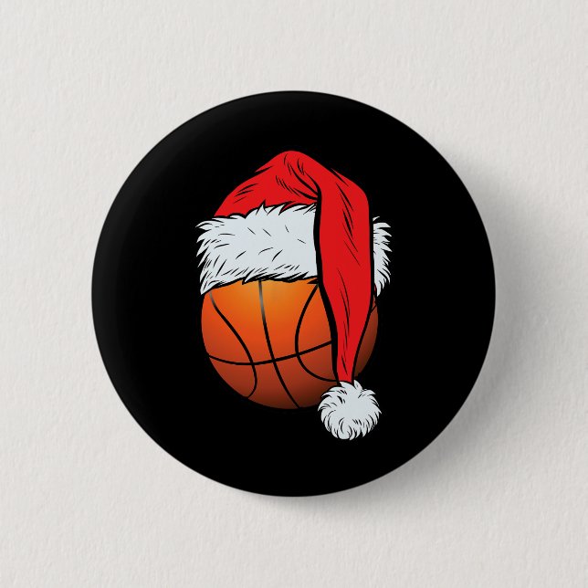 Badge Rond 5 Cm Basket-ball Christmas Ball Santa Hat Xmas Boys Hom (Devant)