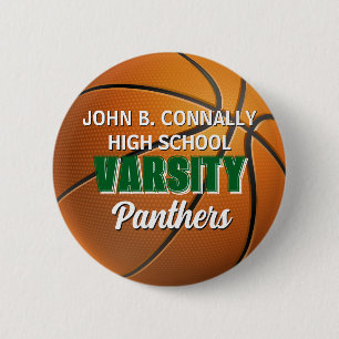 Badge Rond 5 Cm Basket-ball d'université vert personnalisé pour ly
