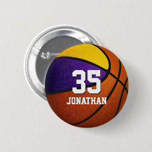 Badge Rond 5 Cm Basket-ball en or violet fille équipe couleurs cad