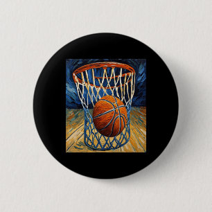 Badge Rond 5 Cm Basket-Ball En Vol Swishing Net