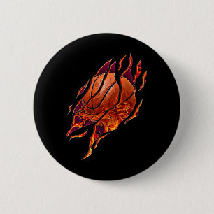 Badge Rond 5 Cm Basket-Ball Feu Et Scratères Joueur De Bball Sport