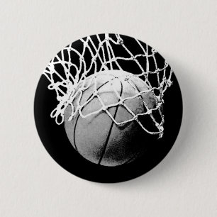 Badge Rond 5 Cm Basket-ball noir et blanc