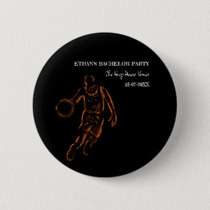 Badge Rond 5 Cm Basket-ball orange noir Bachelor / Fête d'annivers