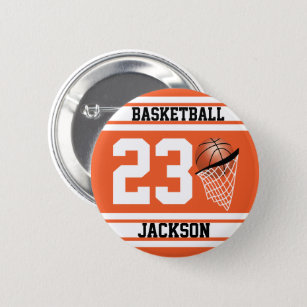 Badge Rond 5 Cm Basket-ball personnalisé orange et blanc