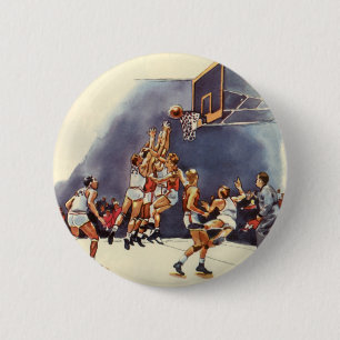 Badge Rond 5 Cm Basket-ball sportif vintage, joueurs dans un jeu