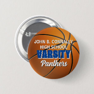 Badge Rond 5 Cm Basket-ball universitaire bleu personnalisé pour l