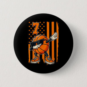 Badge Rond 5 Cm Basketball 7e anniversaire Drapeau américain cadea