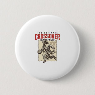 Badge Rond 5 Cm Basketball chrétien vintage ultime croisé